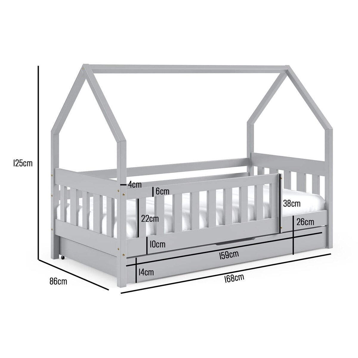 Łóżko dziecięce domek Mila szare 80x160