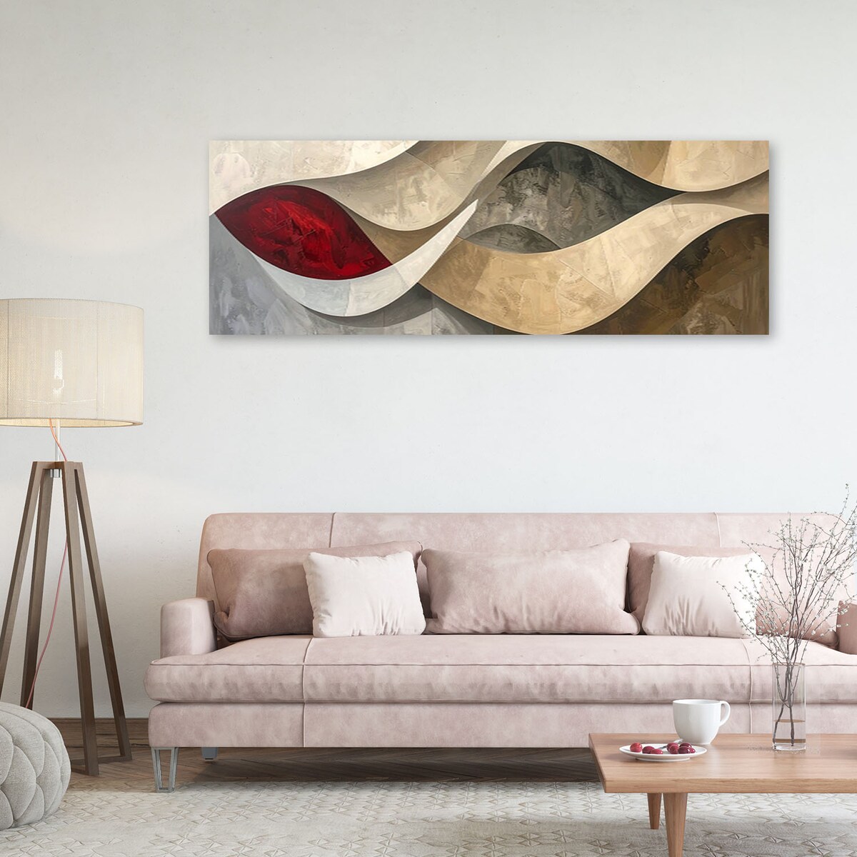 Obraz do salonu sypialni biura loftu, Abstrakcja linie tekstury beżowy czerwony 90x30cm