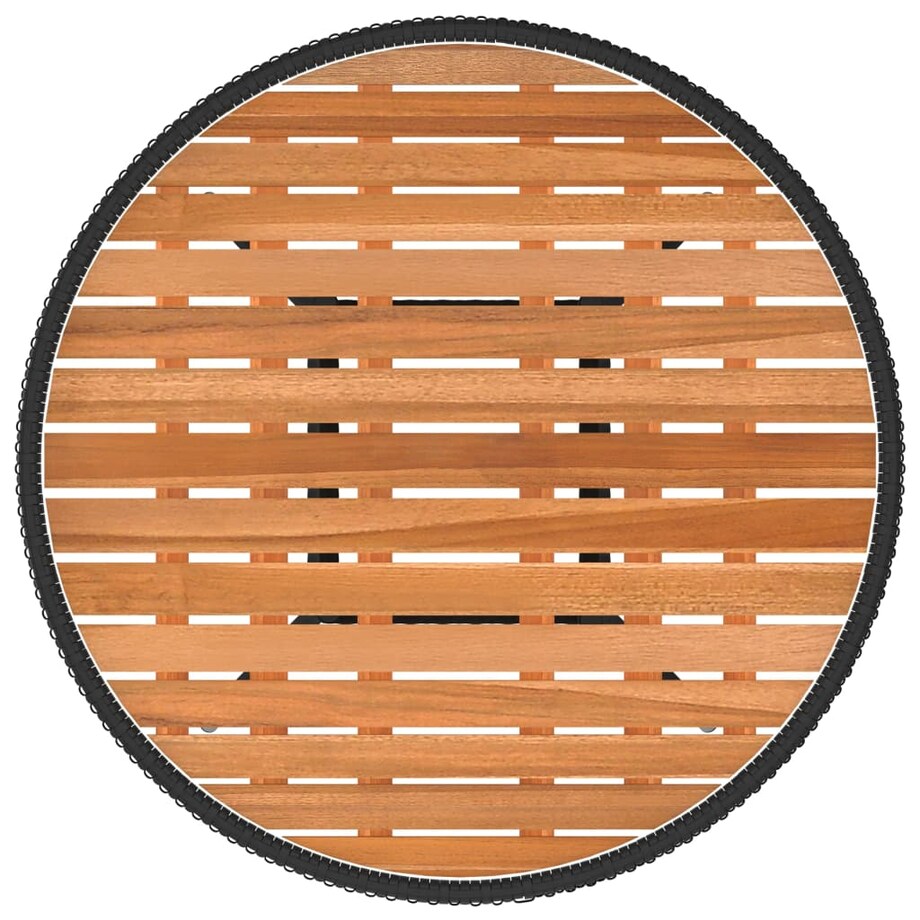 vidaXL Ogrodowy stolik jadalniany, czarny, Ø 70 cm, rattan PE i akacja