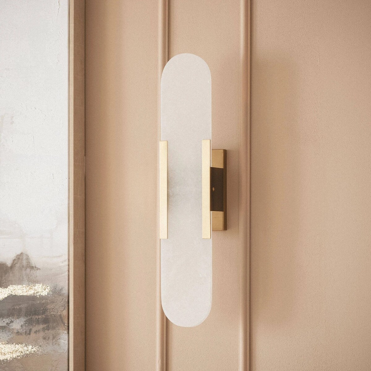 Kinkiet, lampa ścienna, złoty metal i marmur, Nanda, 50 cm