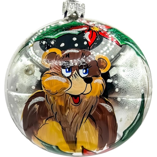 Bombka choinkowa: Niebieska z misiem i świątecznymi ozdobami