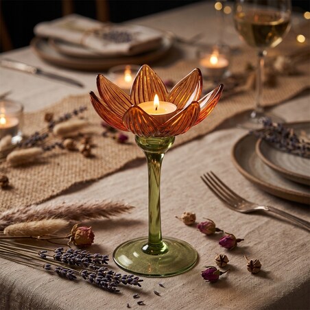 ŚWIECZNIK NA TEALIGHT STÓŁ OKNO TEALIGHTY SZKLANY KWIAT DEKORACJA 16cm