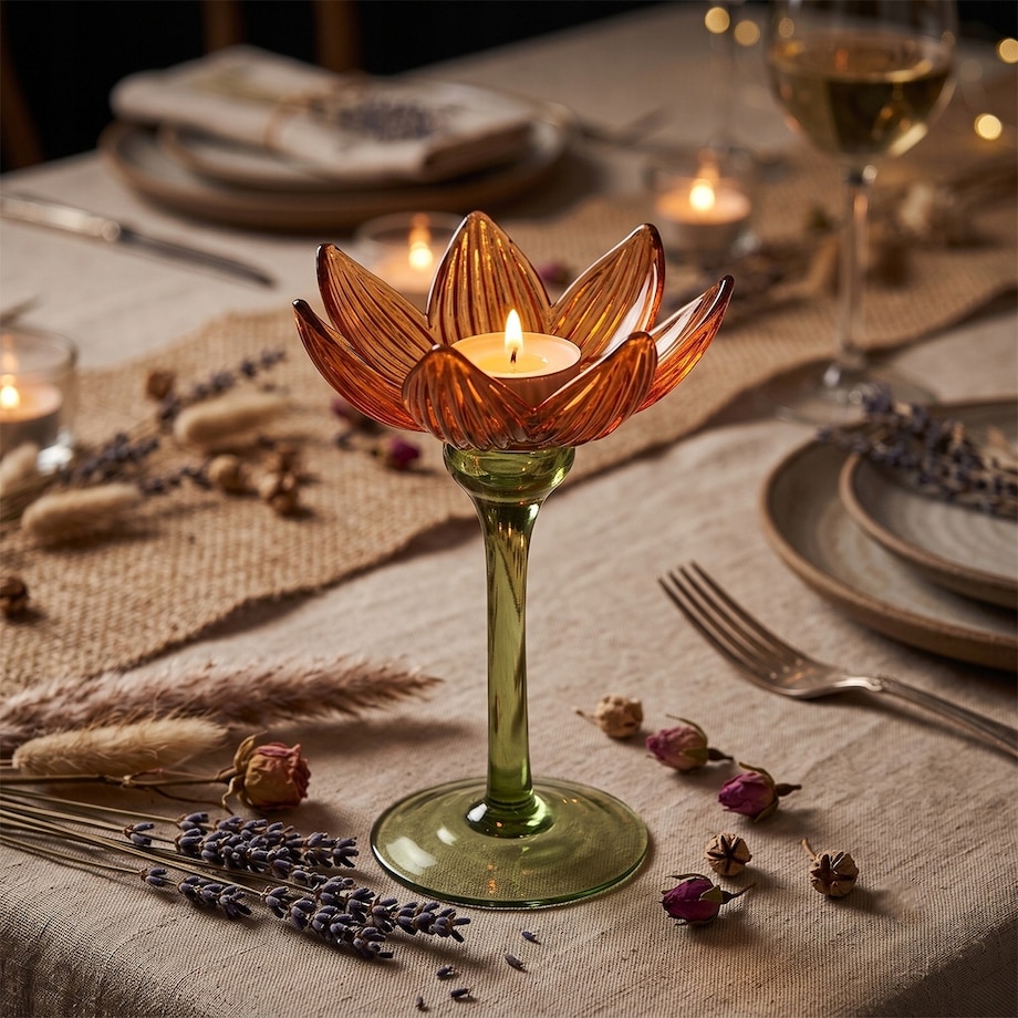 ŚWIECZNIK NA TEALIGHT STÓŁ OKNO TEALIGHTY SZKLANY KWIAT DEKORACJA 16cm