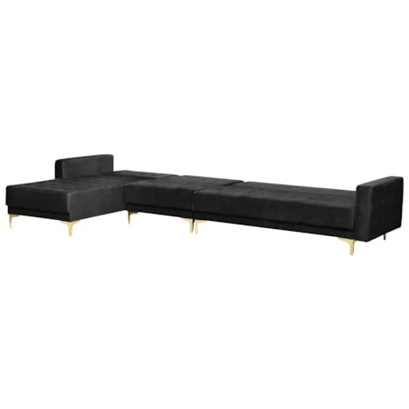 Narożnik rozkładany 5-osobowy z otomaną welurowy prawostronny czarny ABERDEEN