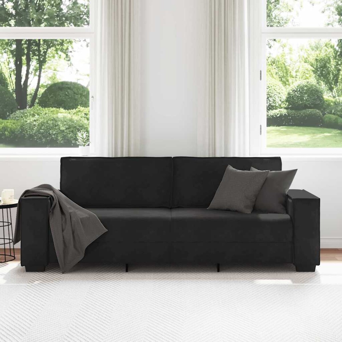 vidaXL Sofa 3-osobowa, czarny, 180 cm, tapicerowana aksamitem