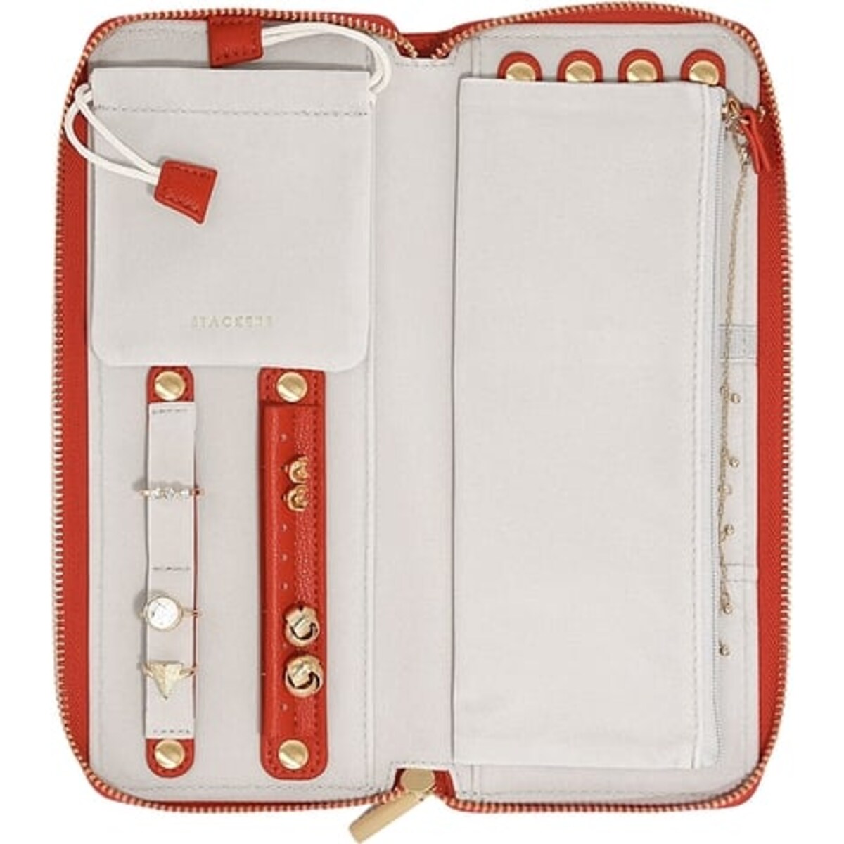 Pudełko podróżne na biżuterię z miejscem na pierścionki Stackers czerwone