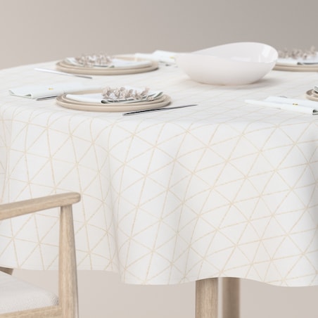 Obrus okrągły 130 x 130 cm beżowe trójkąty na kremowo-białym tle