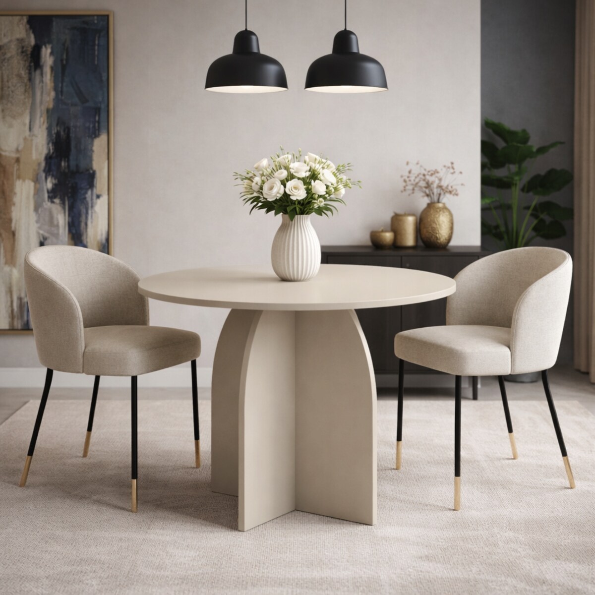 Stół do Jadalni Salonu BAMBI Okrągły 100 cm Kaszmir Styl Japandi PREMIUM