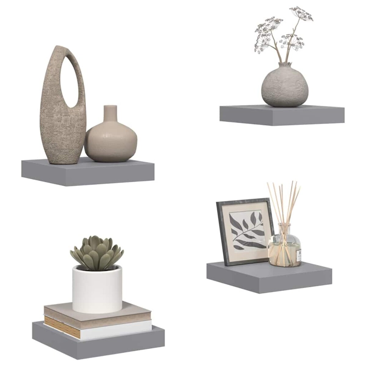 vidaXL Półki ścienne, 4 szt., szare, 23 x 23,5 x 3,8 cm, MDF