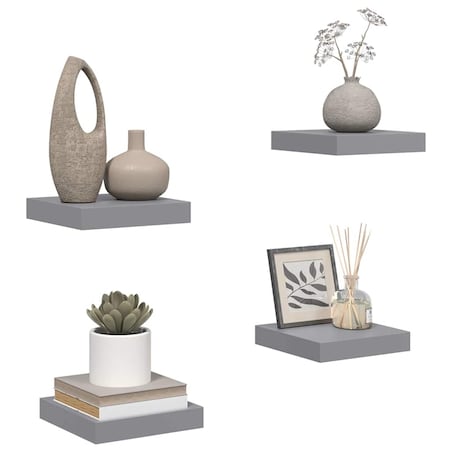 vidaXL Półki ścienne, 4 szt., szare, 23 x 23,5 x 3,8 cm, MDF