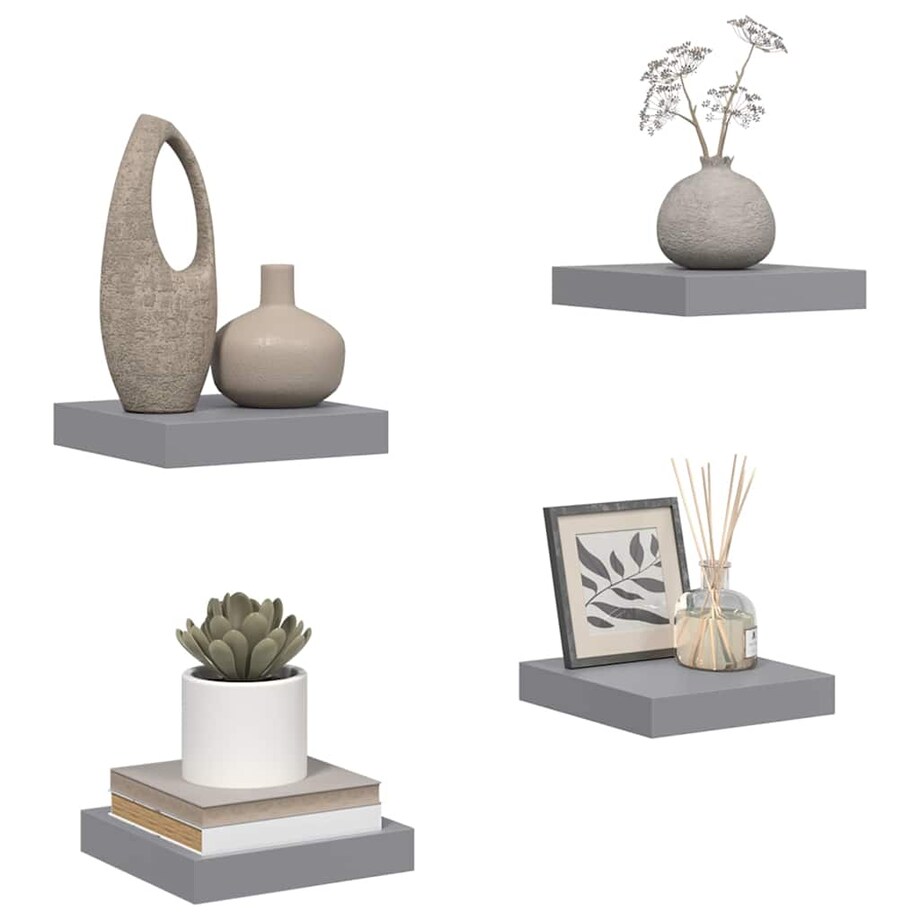 vidaXL Półki ścienne, 4 szt., szare, 23 x 23,5 x 3,8 cm, MDF