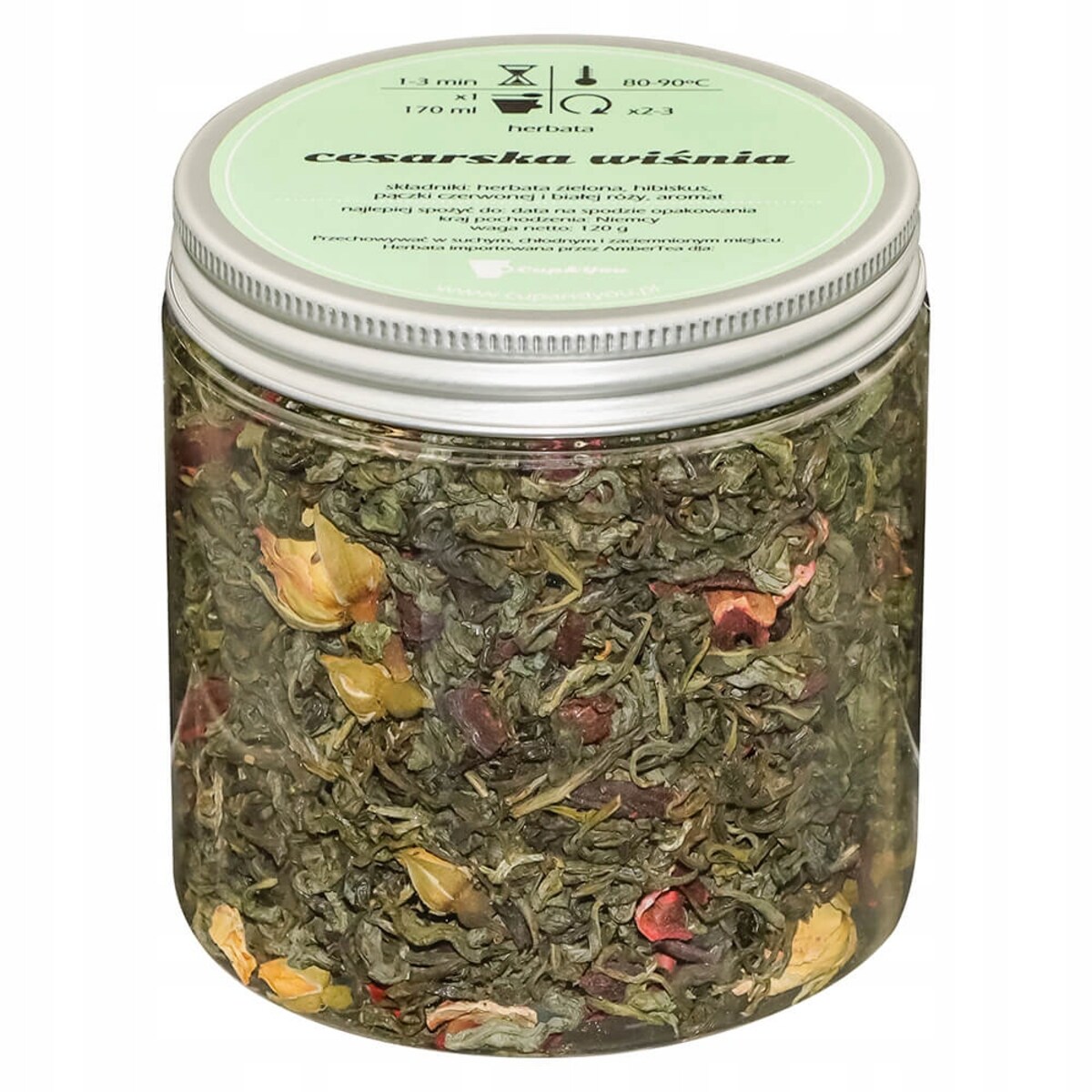 Herbata zielona CESARSKA WIŚNIA o delikatnie wiśniowym smaku z nutą nugatu - herbata liściasta sypana mieszanka napar susz - gotowa na prezent upominek