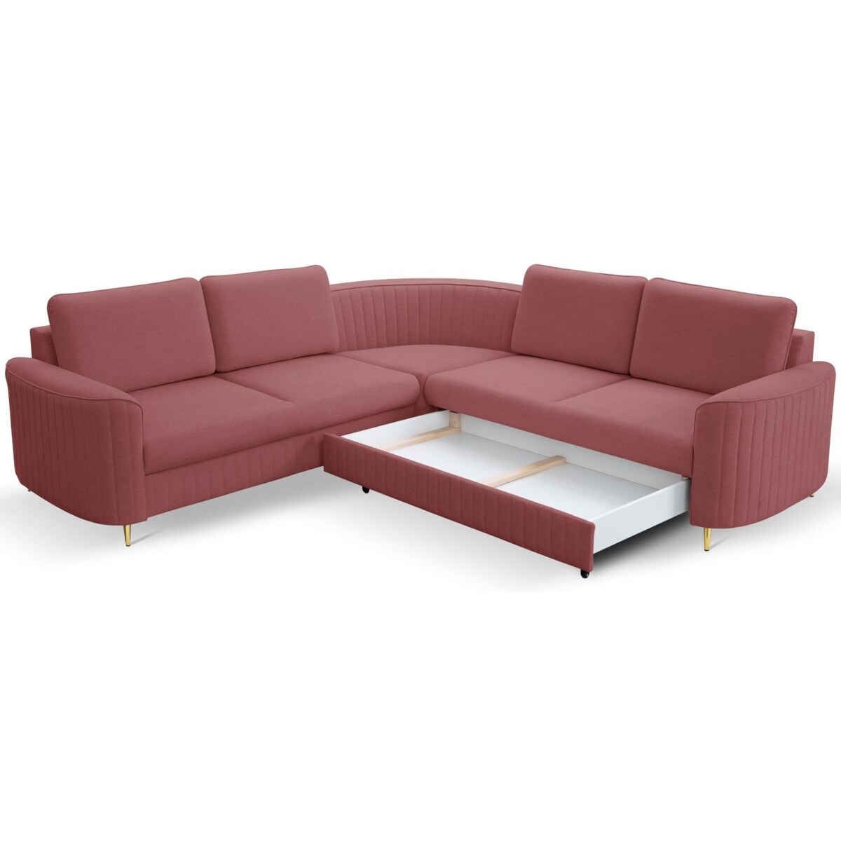 Narożnik z funkcją spania i pojemnikiem na pościel LOREN, jasny bordowy