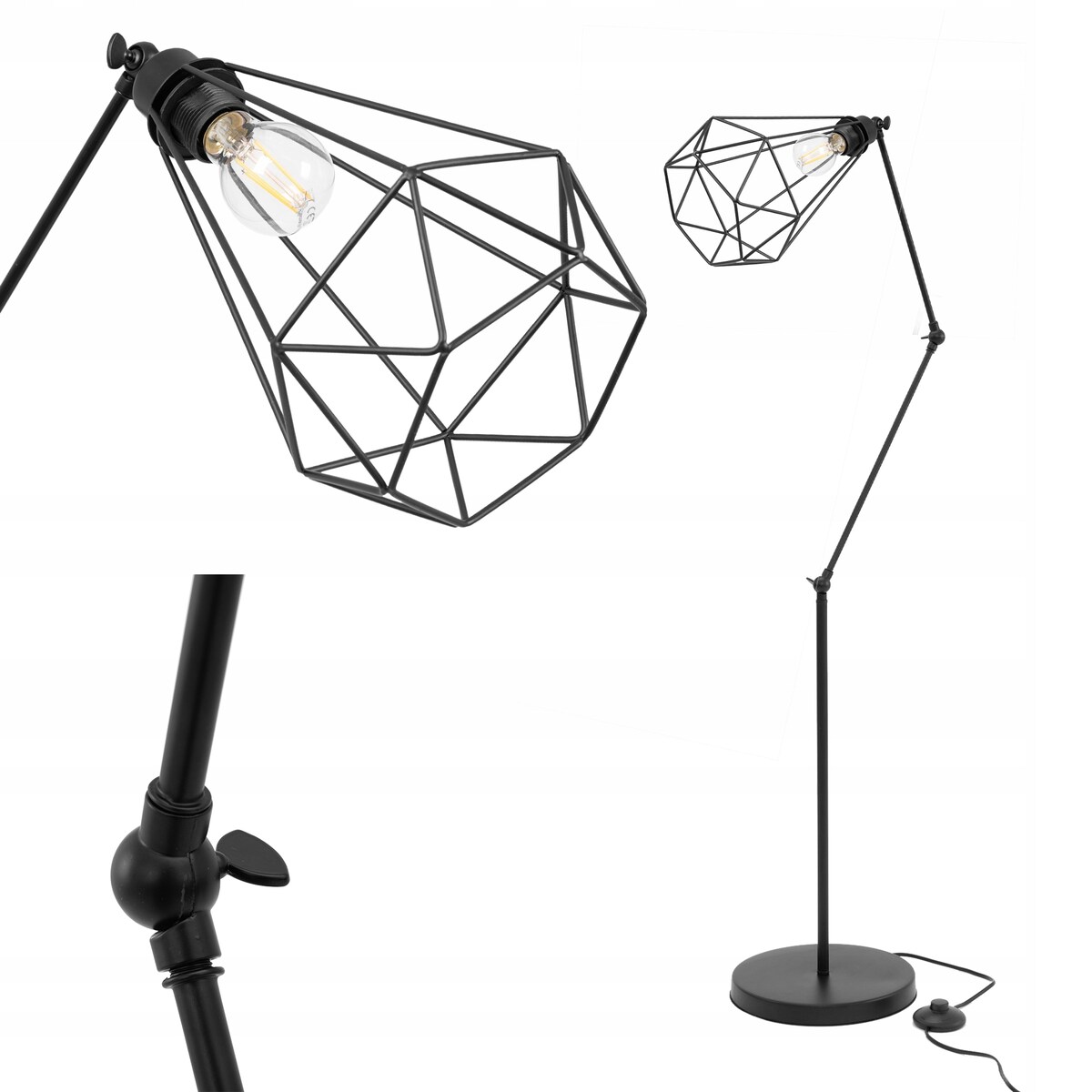 Lampa Stojąca Podłogowa Black Loft Czarna Reno