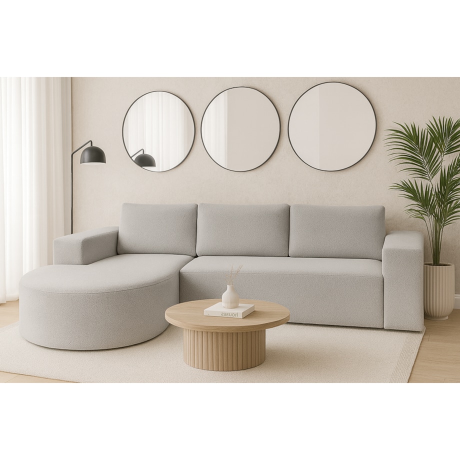 Narożnik Vello z funkcją spania do salonu, lewostronny-boucle-CatchMe szary