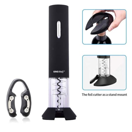 Elektryczny otwieracz korkociąg do wina butelek na baterie czarny KINGHOFF