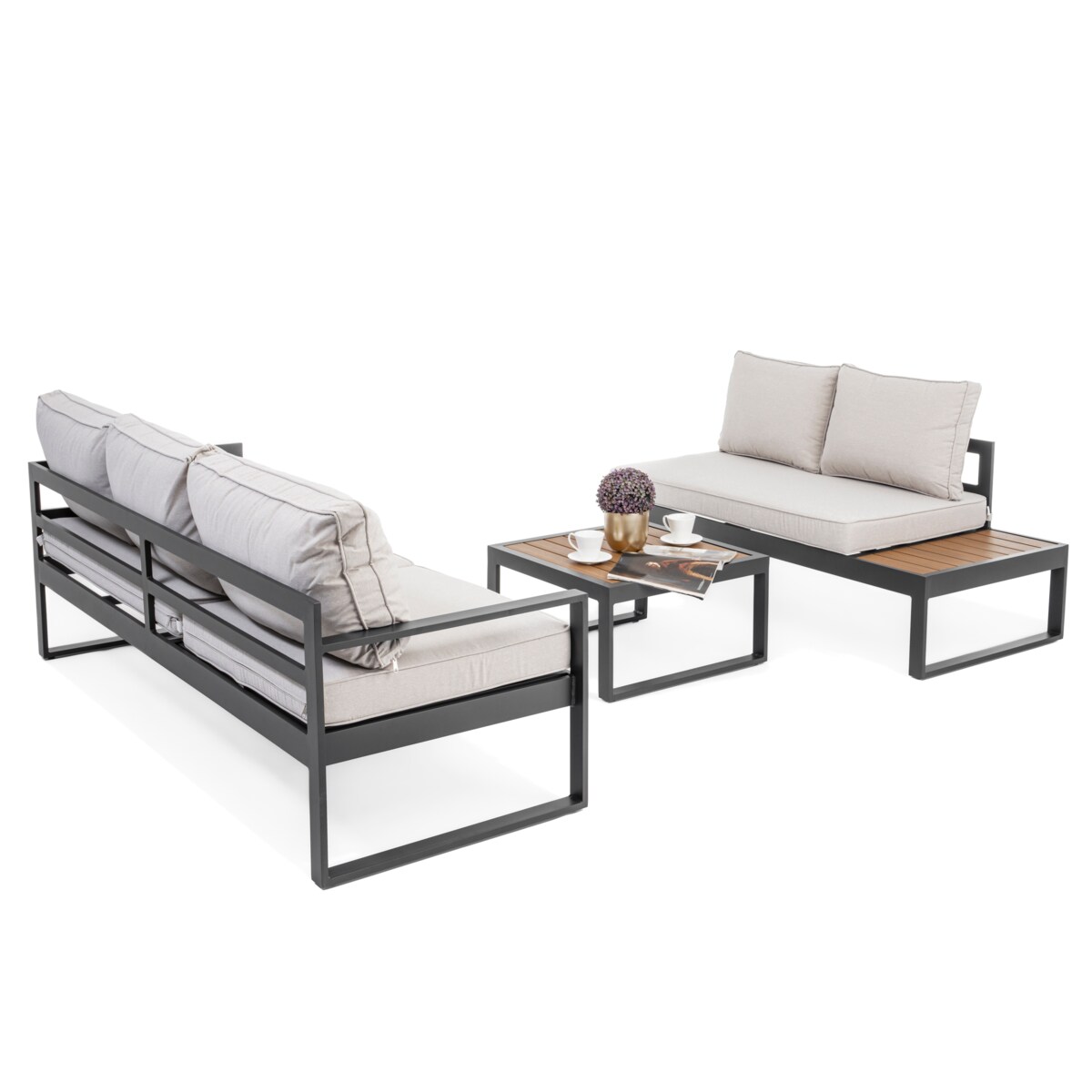 MEBLE OGRODOWE ALUMINIOWE NAROŻNIK NICEA BEŻOWO GRAFITOWA PRAWA