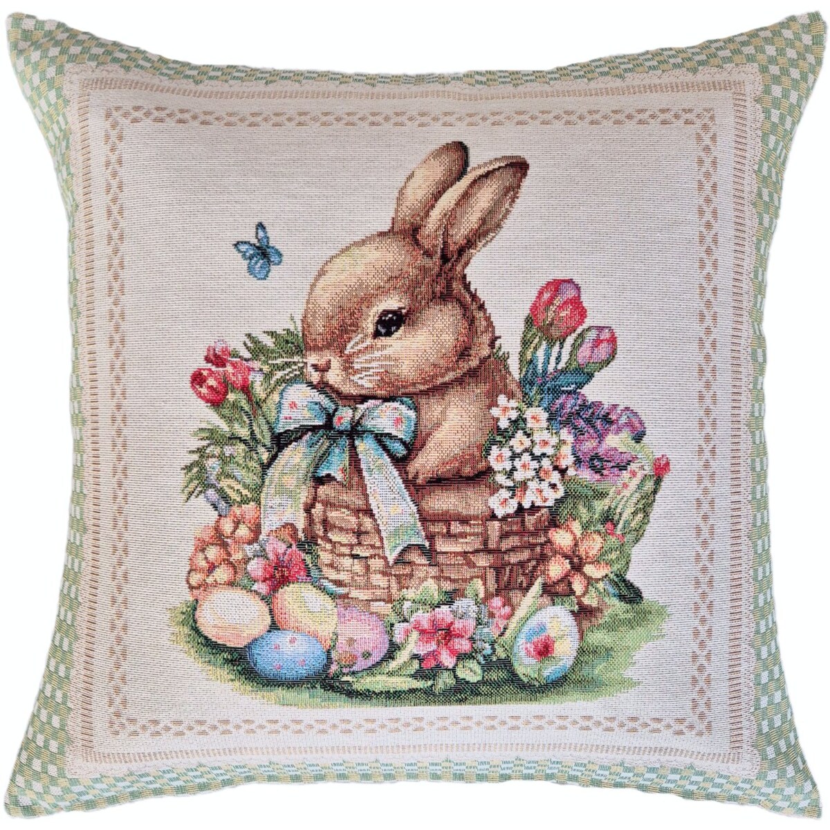 Poszewka Wielkanocna Na Poduszkę 45X45 Cm Żakardowa Dekoracyjna Z Zajączkiem