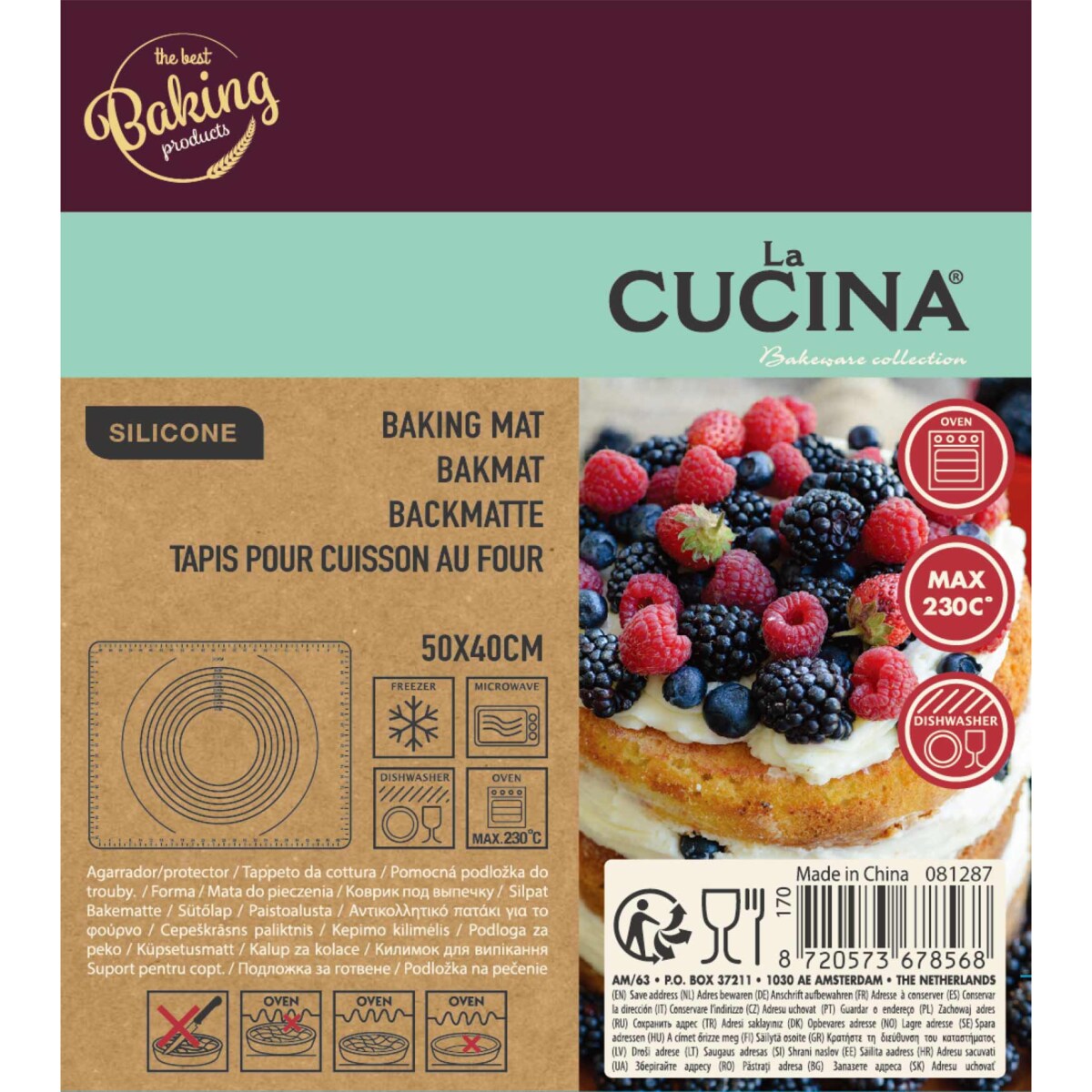 Mata do pieczenia silikonowa z podziałką, 50 x 40 cm