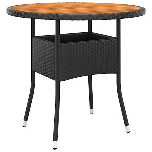 vidaXL Stolik ogrodowy, Ø80x75 cm, drewno akacjowe i rattan PE, czarny