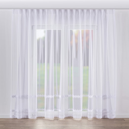 Firana na haczykach flex podwójnych 300x245 biały ze wzorem