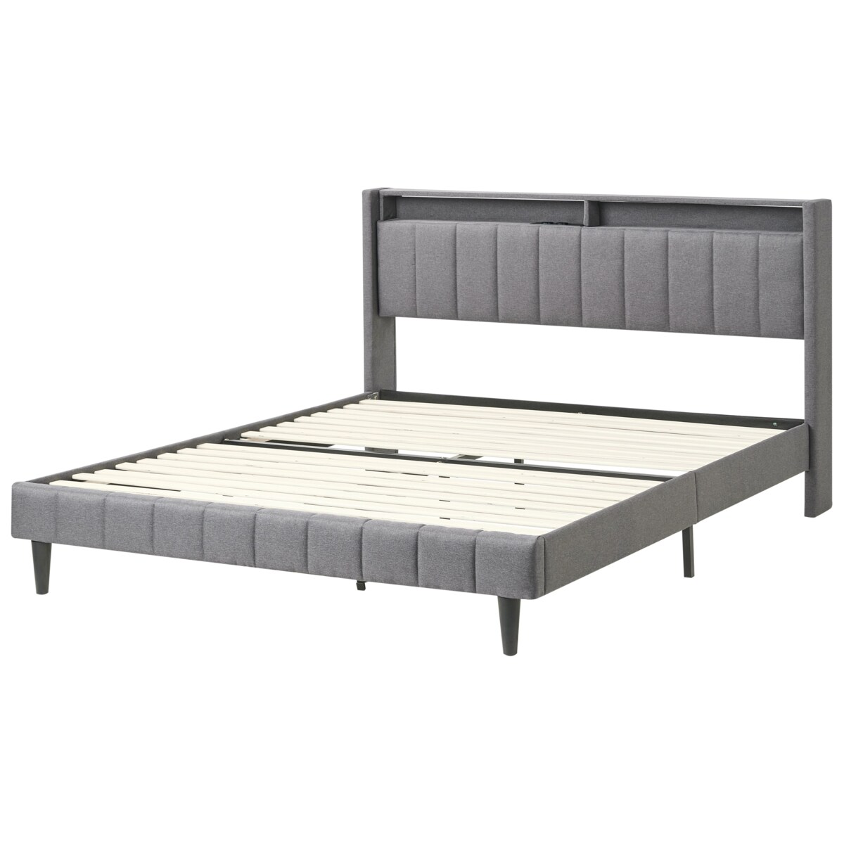 Łóżko LED BEAULIEU 160 x 200 cm Z portem USB ze schowkiem Ciemnoszary