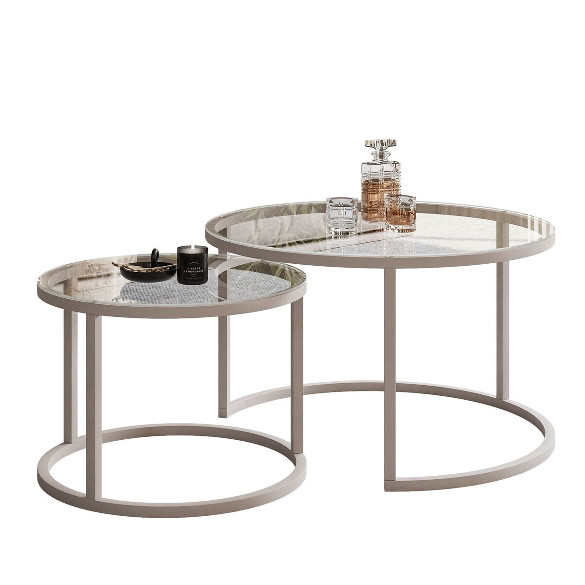 Okrągłe stoliki kawowe CIRI 2w1 kaszmir szkło