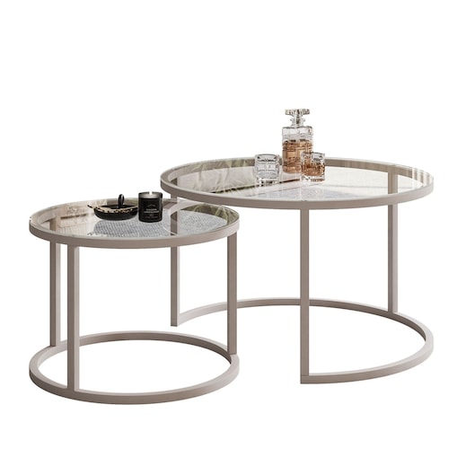 Okrągłe stoliki kawowe CIRI 2w1 kaszmir szkło