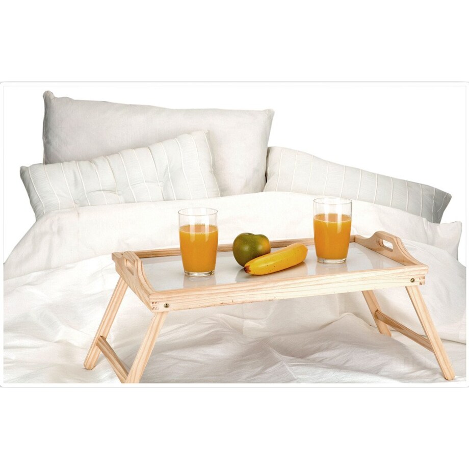 Drewniany stolik śniadaniowy, taca z nóżkami, 50x30 cm