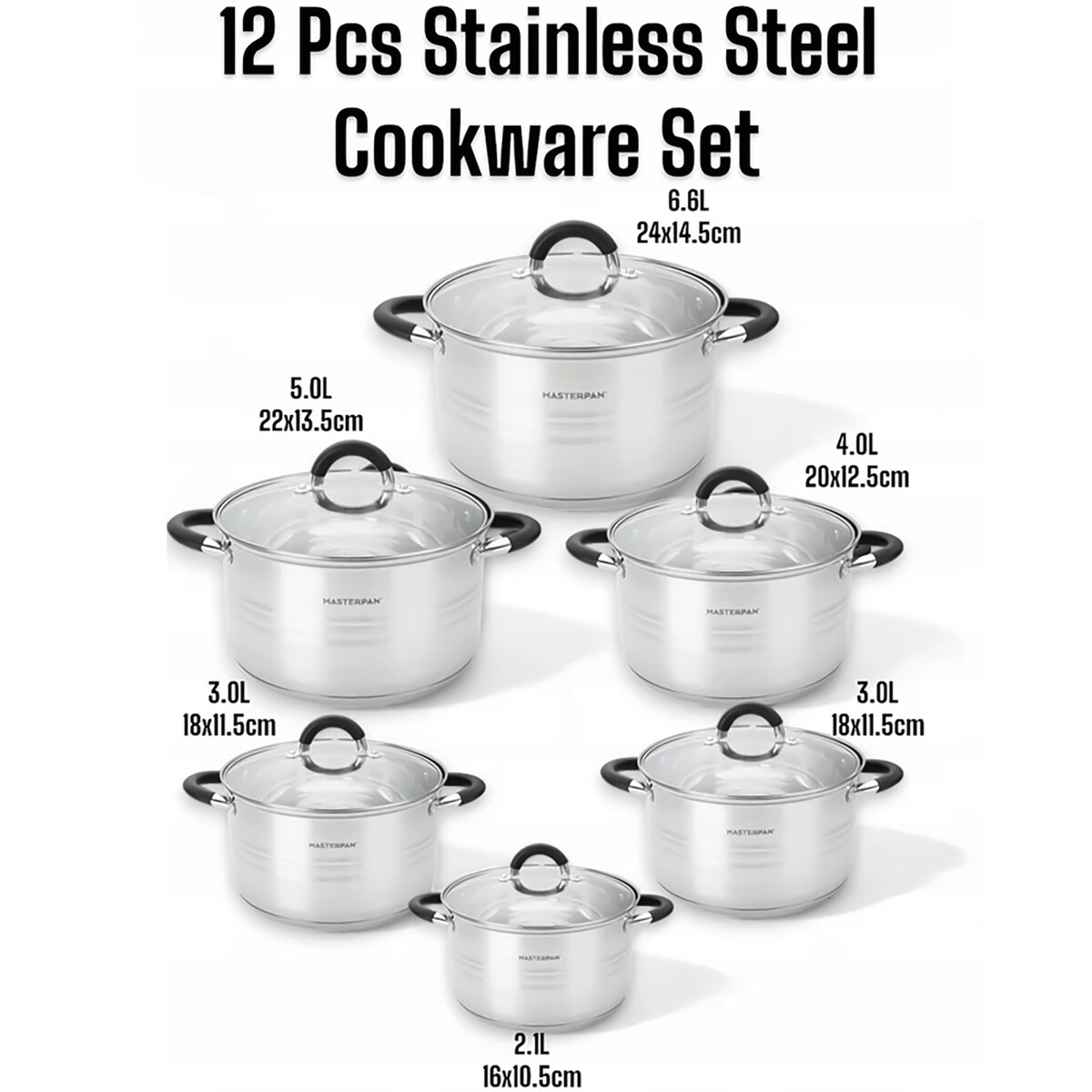 Zestaw Garnków Indukcyjnych 12 El. Ze Szklanymi Pokrywkami