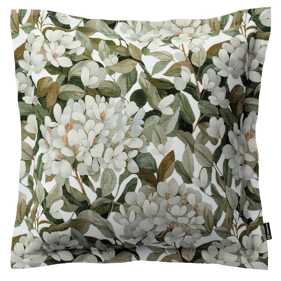 Poszewka Mona na poduszkę 45x45 zielone liście na białym tle