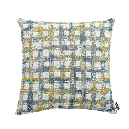 Poszewka Kinga na poduszkę 50x50 niebiesko-żółta krata na kremowym tle