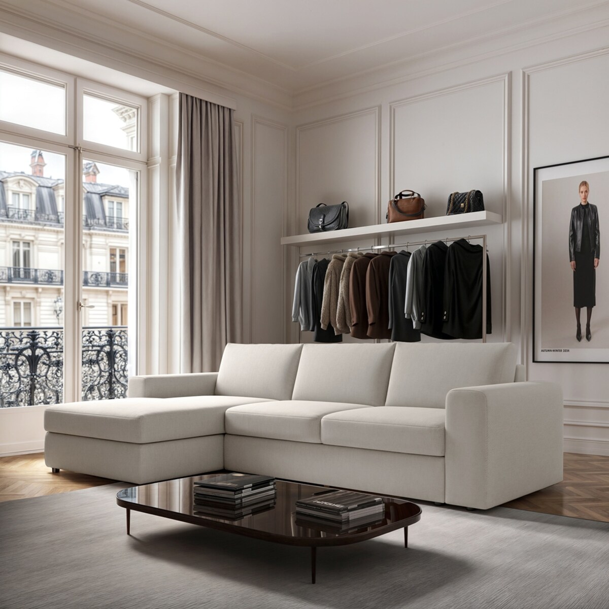 Sofa narożna lewa Baga XL kremowa