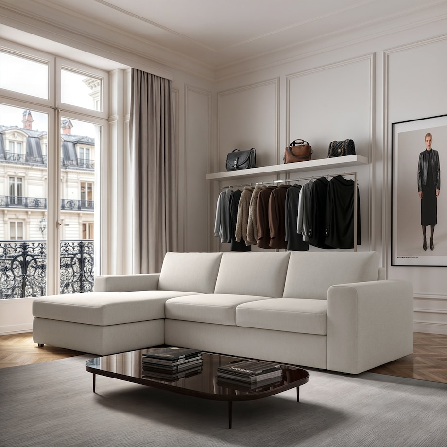 Sofa narożna lewa Baga XL kremowa