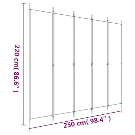 vidaXL Parawan 5-panelowy, biały, 250x220 cm, tkanina