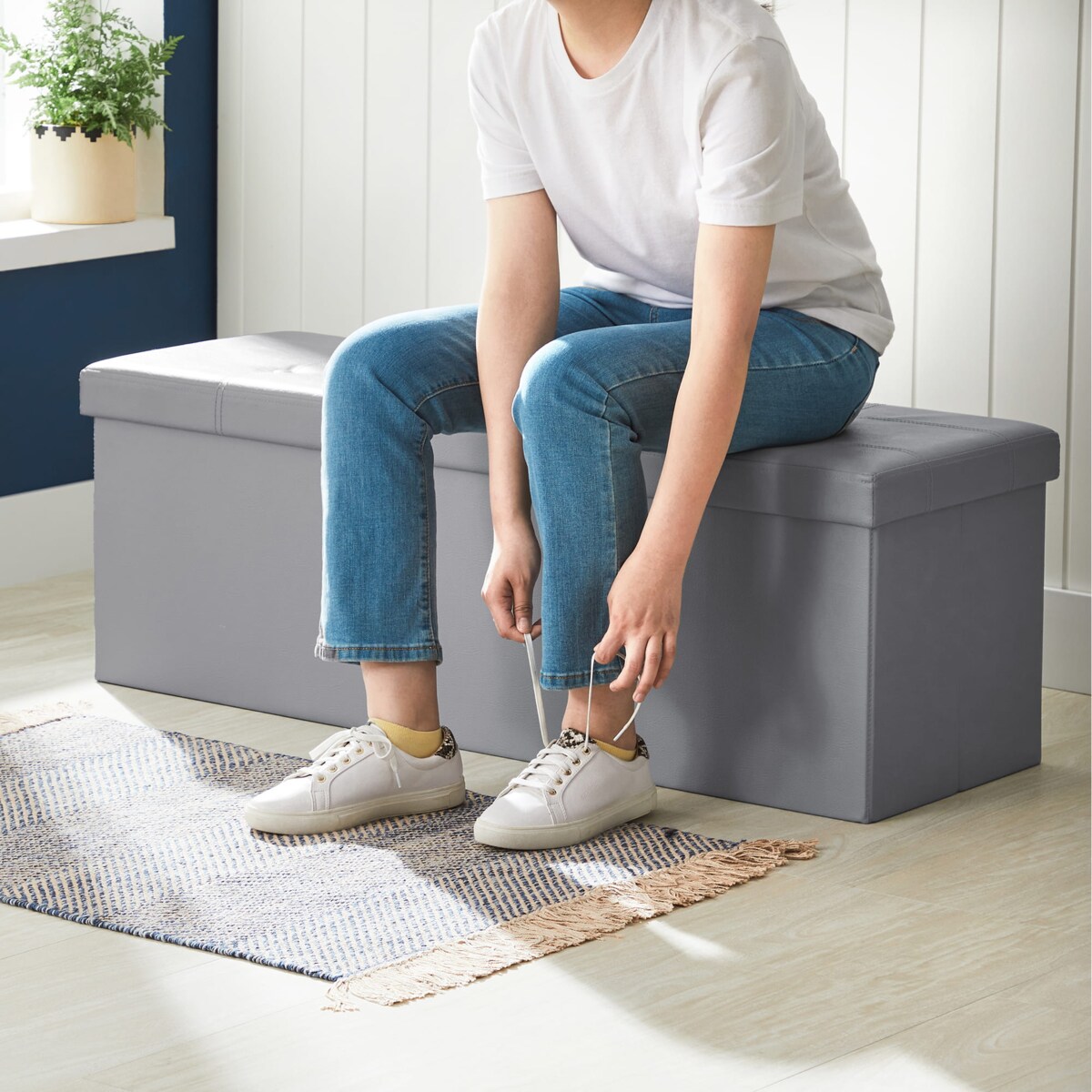 Pufa Siedzisko do sypialni pokoju przedpokoju Jasnoszary