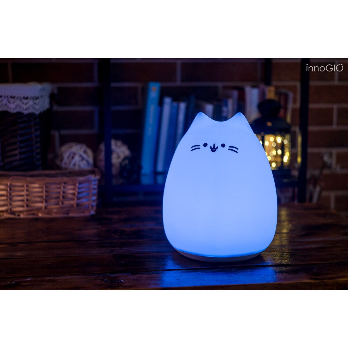 Innogio Kitty Midi silikonowa lampka nocna dla dzieci w kształcie kota 7 kolorów LED