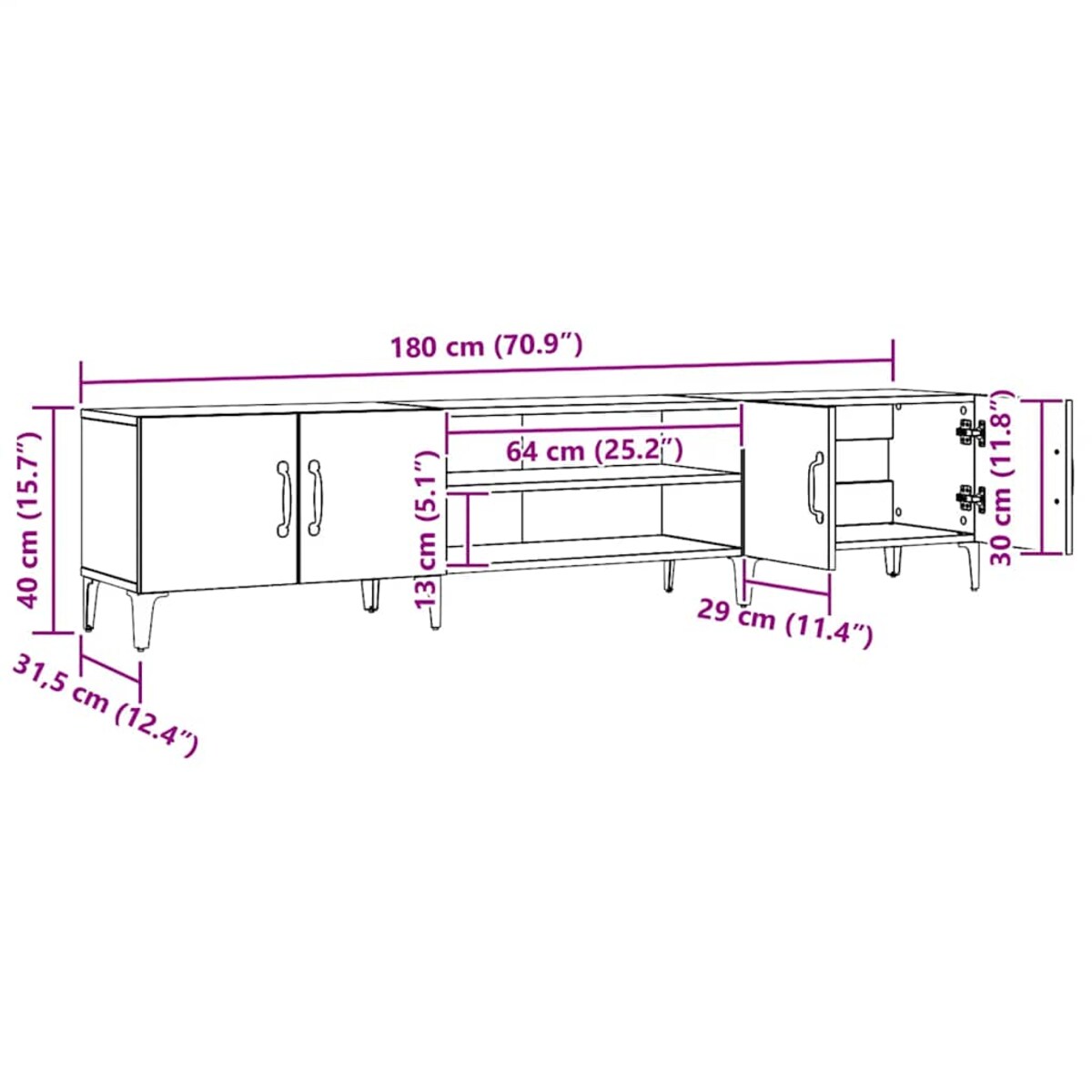 vidaXL Szafka TV, dąb artisian, 180x31,5x40cm, materiał drewnopochodny