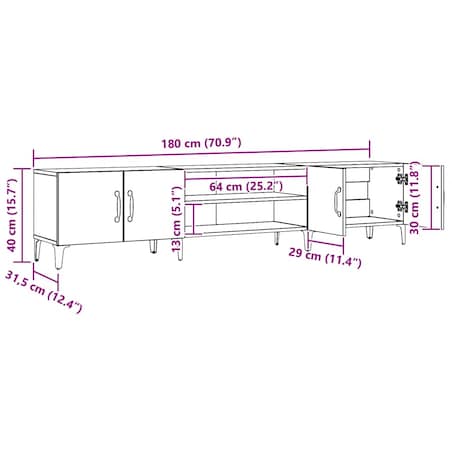 vidaXL Szafka TV, dąb artisian, 180x31,5x40cm, materiał drewnopochodny