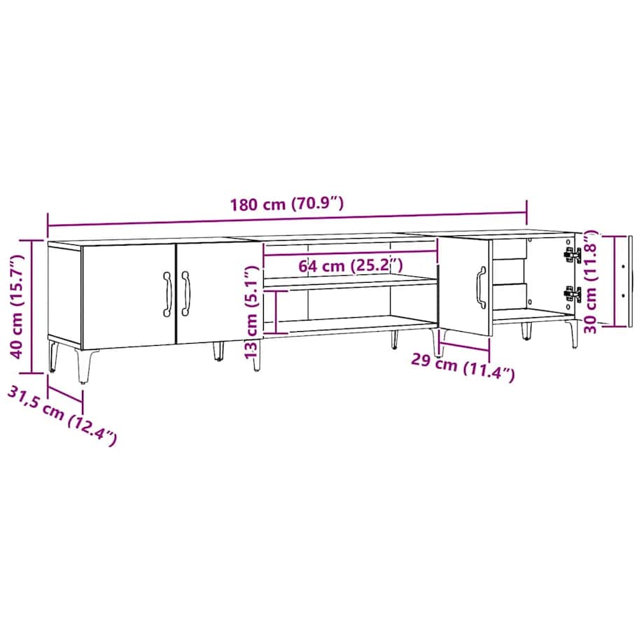 vidaXL Szafka TV, dąb artisian, 180x31,5x40cm, materiał drewnopochodny