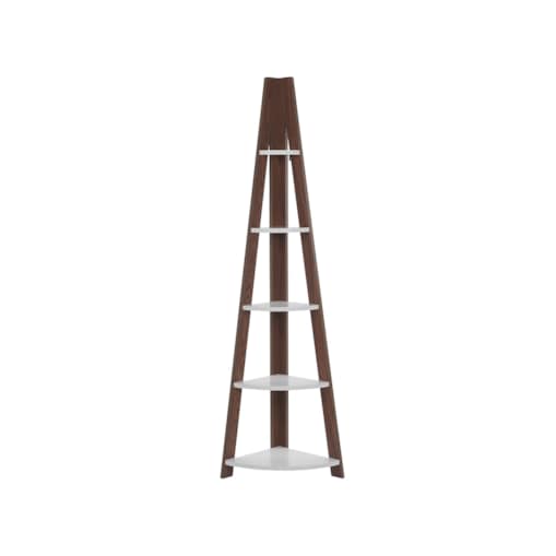 Regał narożny 4 półki ciemne drewno z białym MOBILE SOLO