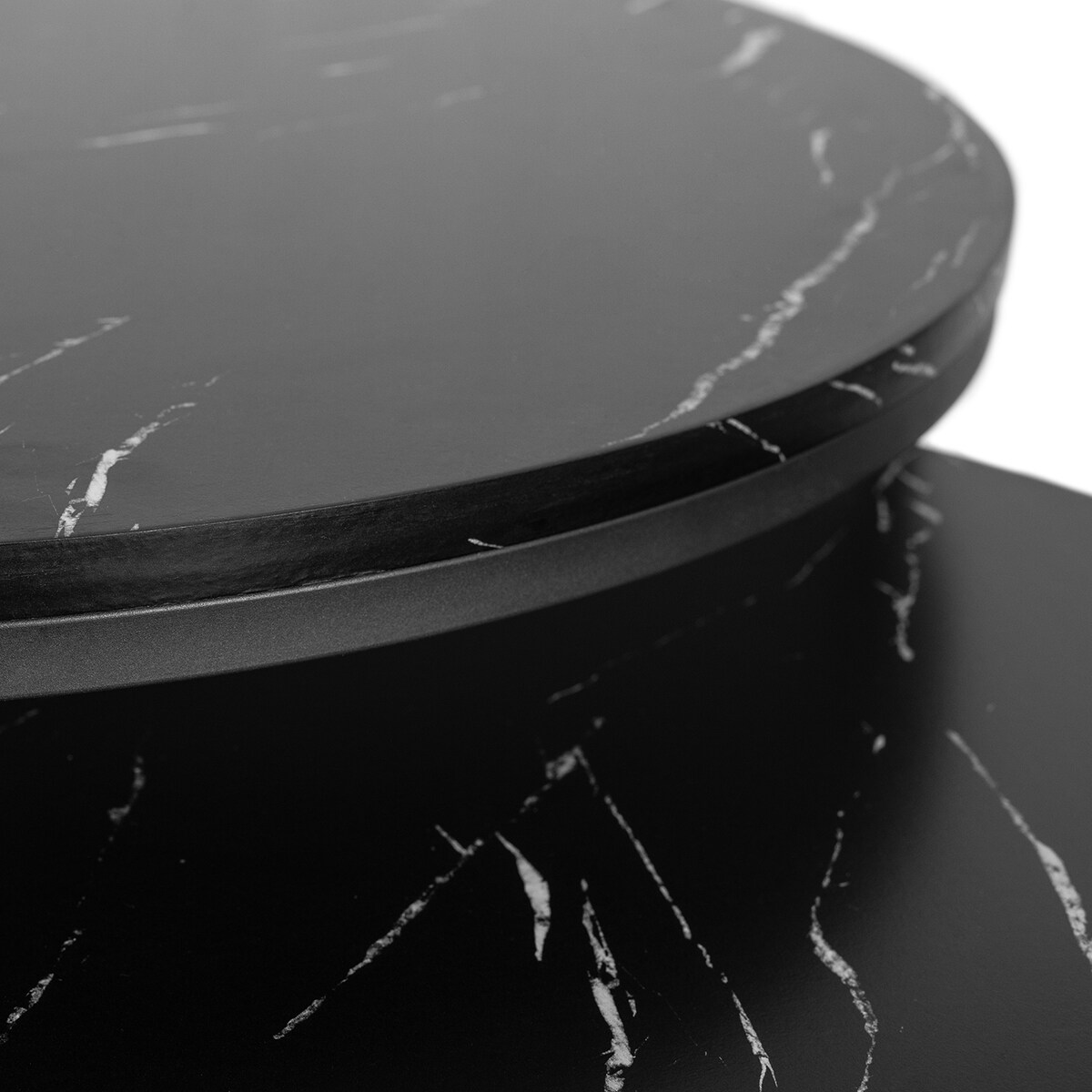 Zestaw Stolik Kawowy Okrągły 2w1 Ława Do Salonu Czarny Marmur MAURO MAX