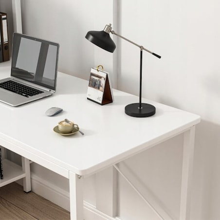 Biurko komputerowe stolik loft białe stół nowoczesne z regałem gamingowe