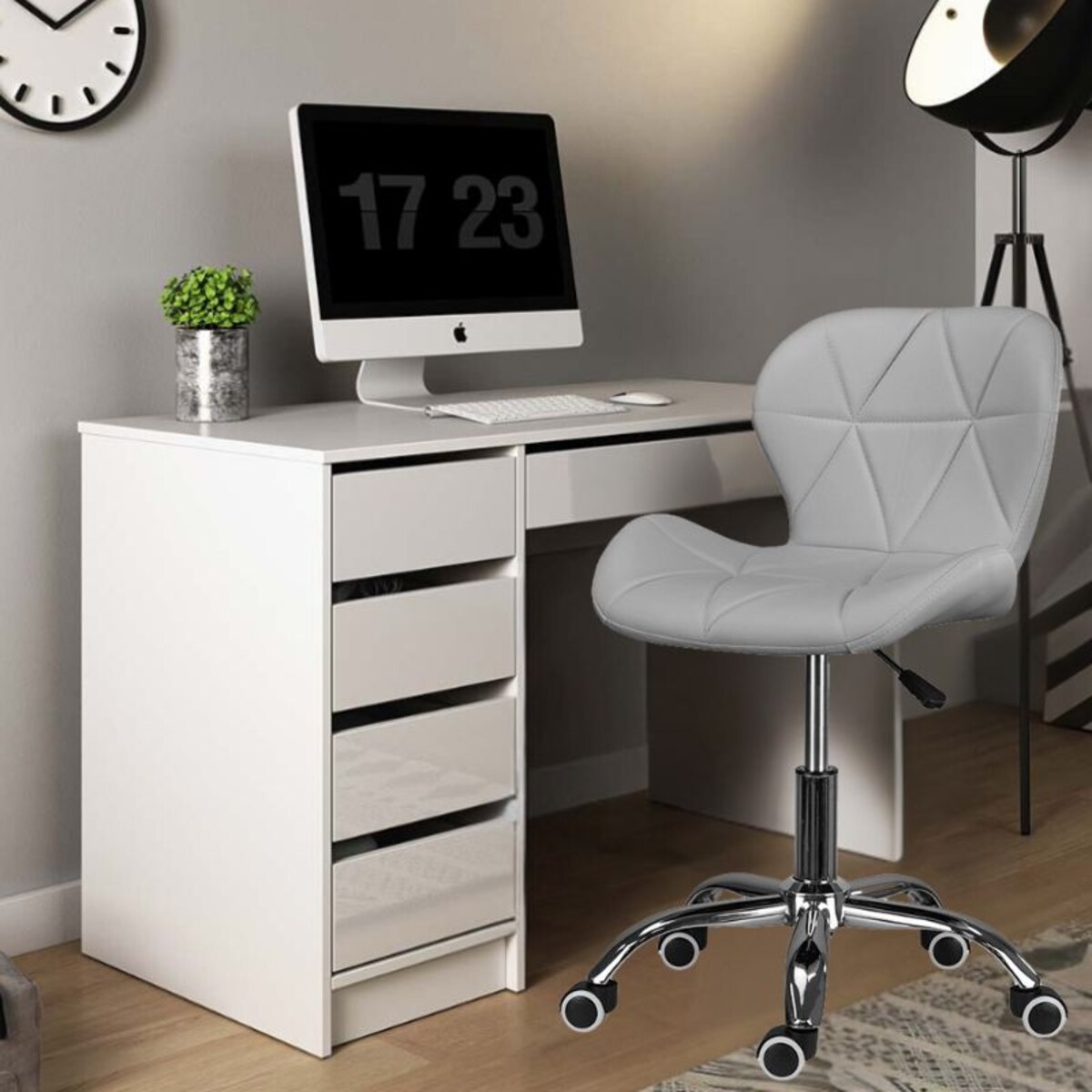 Krzesło obrotowe biurowe nowoczesne ekoskóra szare