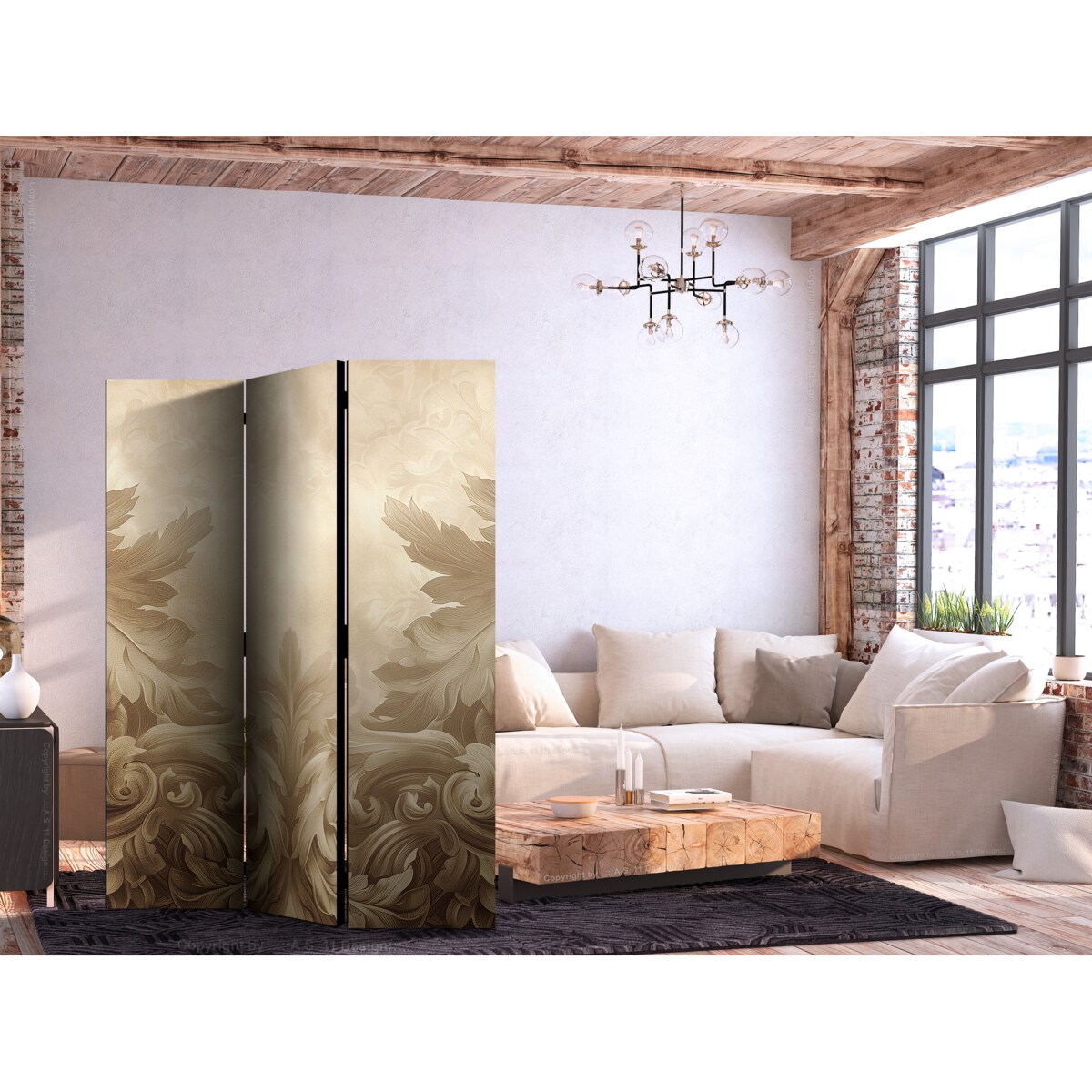 Parawan Dwustronny Rzeźbione ornamenty barokowe 135x172cm