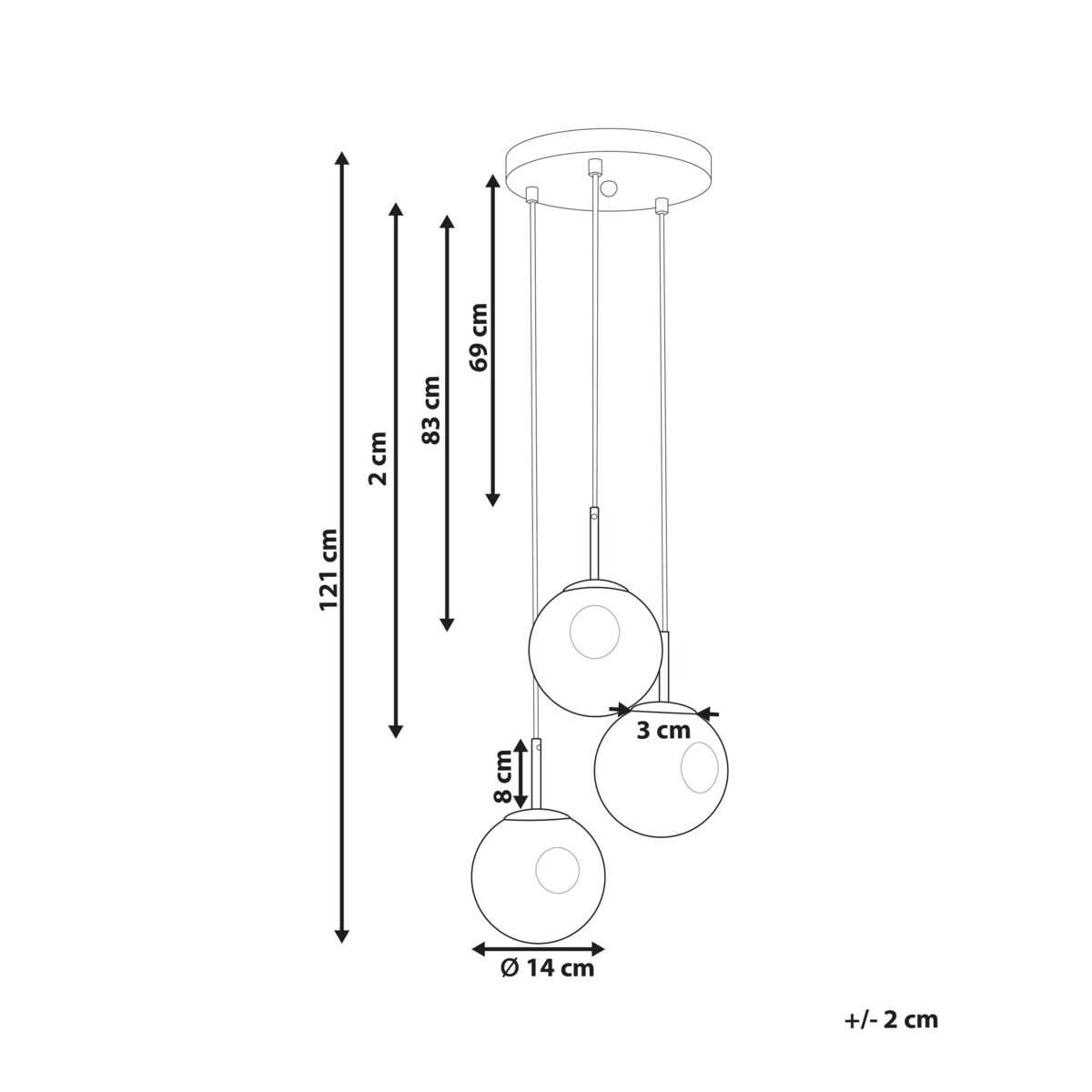 Lampa wisząca szklana 3-punktowa przezroczysta z mosiężnym RALFES