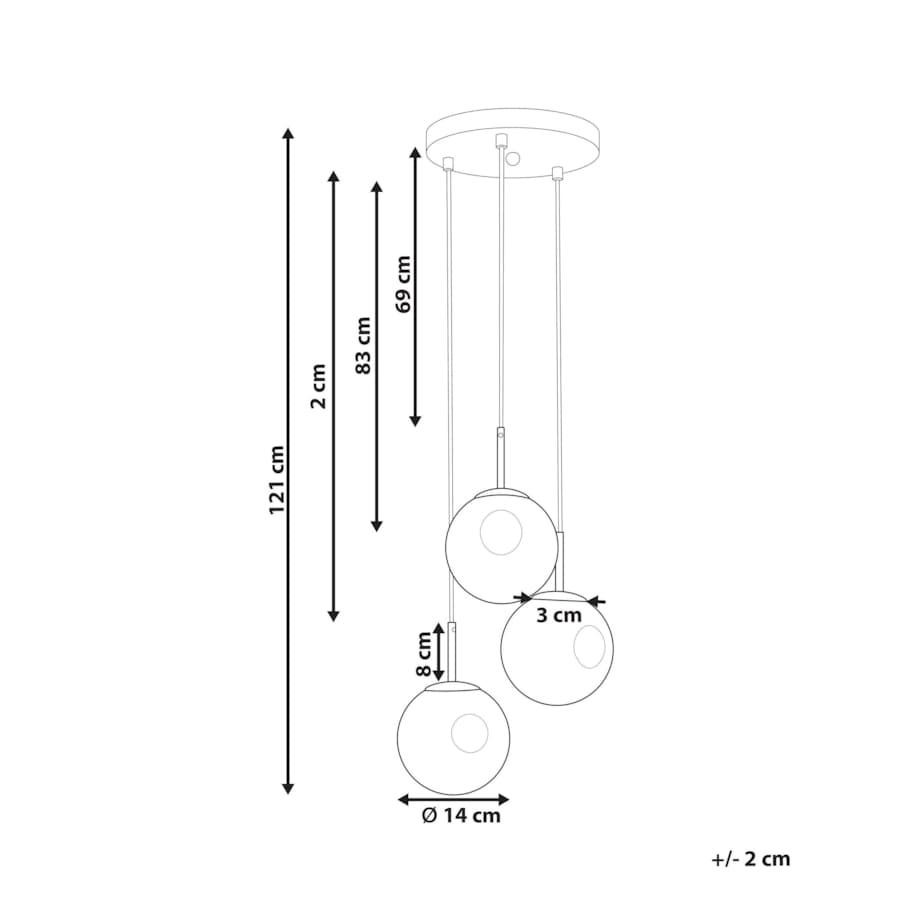 Lampa wisząca szklana 3-punktowa przezroczysta z mosiężnym RALFES