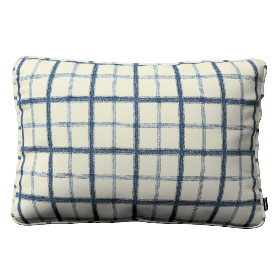 Poszewka Gabi na poduszkę prostokątna 60x40 niebieska kratka tle ecru