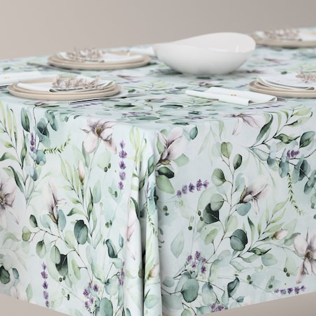 Obrus prostokątny 130 x 130 cm magnolie na miętowym tle