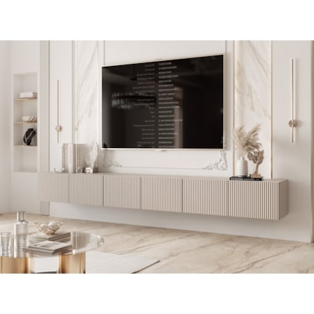 Szafka RTV wisząca KASZMIROWA ANGEL ryflowana 300 cm z oświetleniem LED